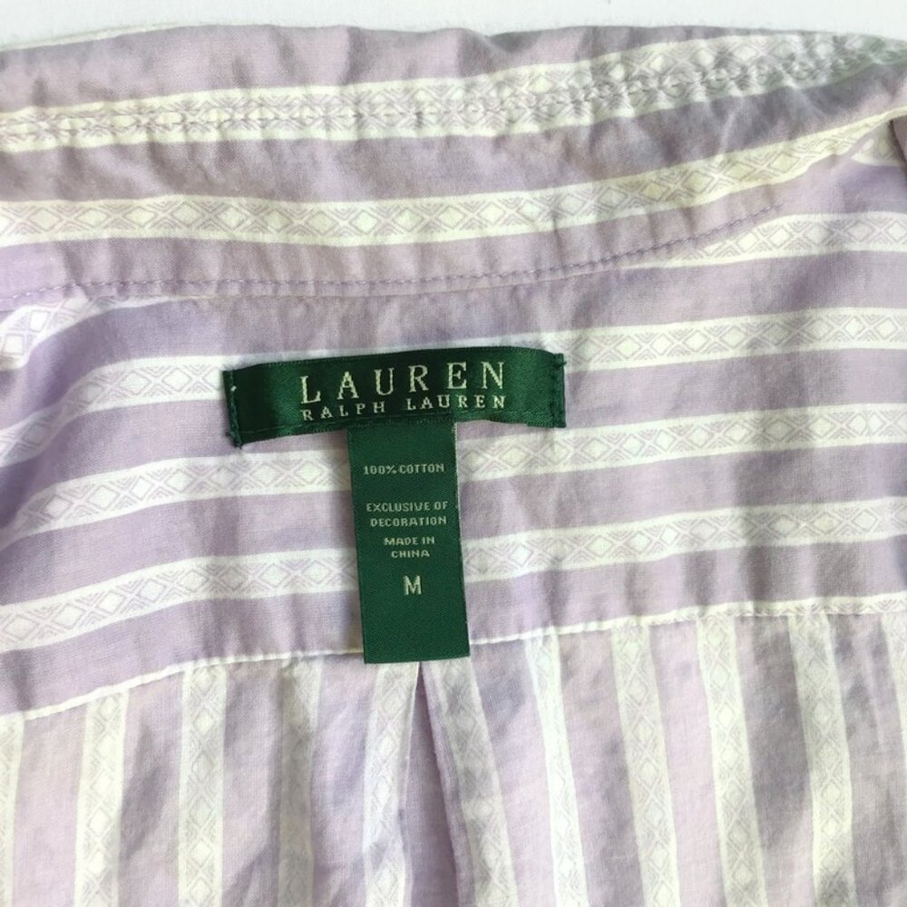 VTG Ralph Lauren Night Gown Sleep Shirt M Lavender Stripe Pocket Designer Lounge - Picture 7 of 8